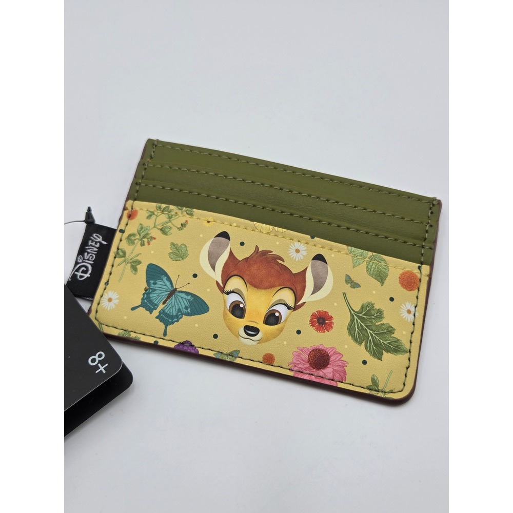 Disney Loungefly Bambi Springtime Flowers Card Holder Wallet Green Yellow NEW